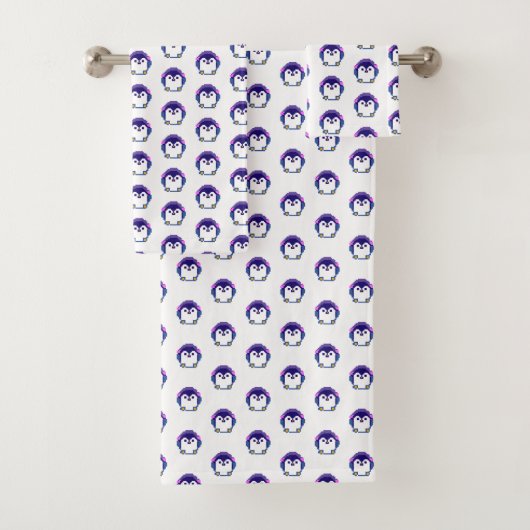 かわいいピクセルペンギンベビー装飾用クッション バスタオルセット (インサイチュ)