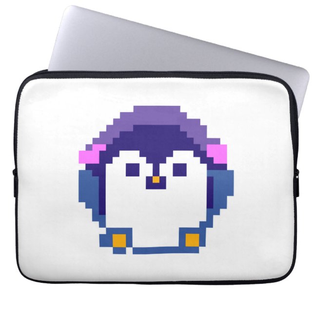かわいいピクセルペンギンベビー装飾用クッション ラップトップスリーブ (正面)