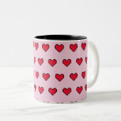 かわいいピクセル化されたハート図形 ツートーンマグカップ (正面右)
