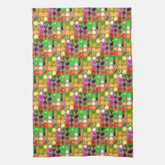 かわいいピクセル芸術のフルーツ及び野菜の台所タオル キッチンタオル (縦)