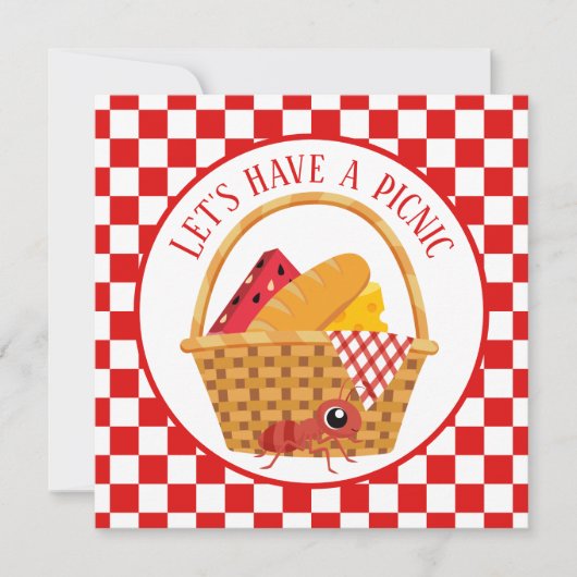 かわいいピクニックの昆虫パーティー 招待状 (正面)