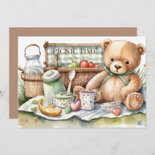 かわいいピクニックベアーズ追加文字 招待状 (正面/裏面)