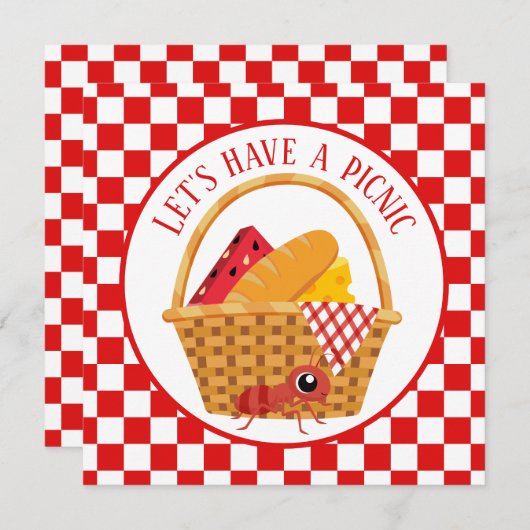 かわいいピクニック用パーティー 招待状 (正面/裏面)