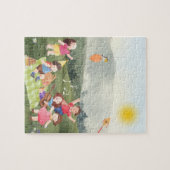 かわいいピクニック誕生日キッズガールパーティーの好意 ジグソーパズル (横)