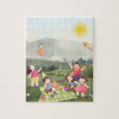 かわいいピクニック誕生日キッズガールパーティーの好意 ジグソーパズル (縦)