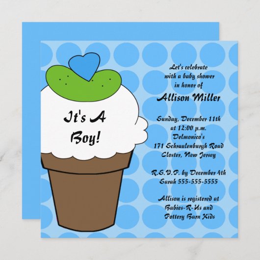 かわいいピクルス及びアイスクリームの男の子のベビーシャワー 招待状 (正面/裏面)