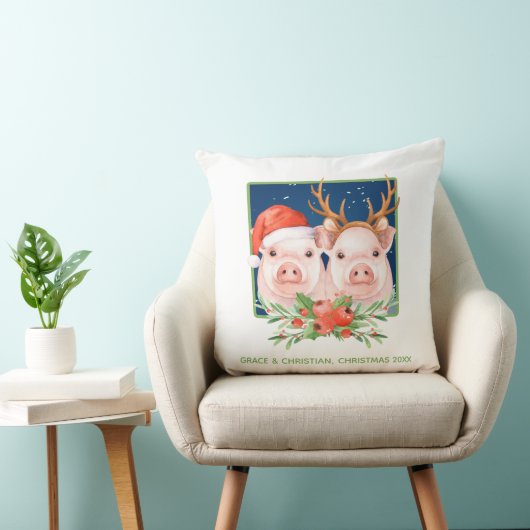 かわいいピグカップルのクリスマス クッション (椅子)