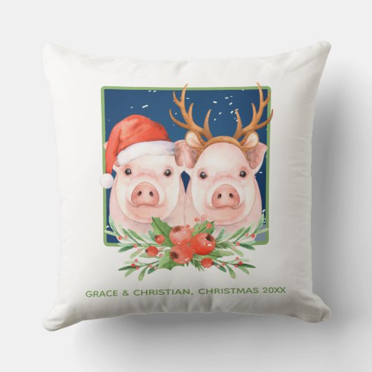 かわいいピグカップルのクリスマス クッション (裏面)