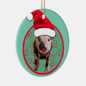 かわいいピグサンタ – ティール（緑がかった色）と赤 セラミックオーナメント (右)