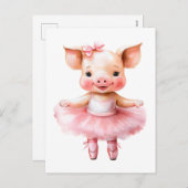 かわいいピグバレリーナ踊りバレエ シーズンポストカード (正面/裏面)