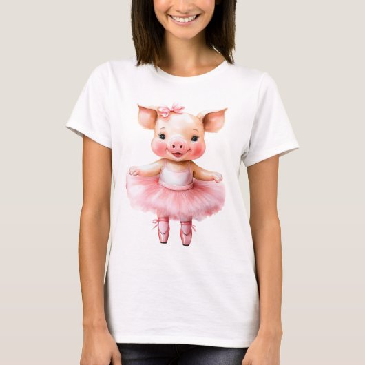 かわいいピグバレリーナ踊りバレエ Tシャツ (正面)