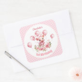 かわいいピグピンクファームガール1stバースデーシール スクエアシール (封筒)