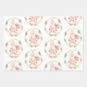 かわいいピグピンクフローラベビーシャワー誕生日ギンガム ラッピングペーパーシート (正面2)