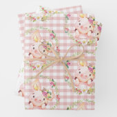 かわいいピグピンクフローラベビーシャワー誕生日ギンガム ラッピングペーパーシート (インサイチュ)