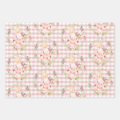 かわいいピグピンクフローラベビーシャワー誕生日ギンガム ラッピングペーパーシート (正面)