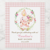 かわいいピグピンクフローラベビーシャワー誕生日ギンガム ワインラベル