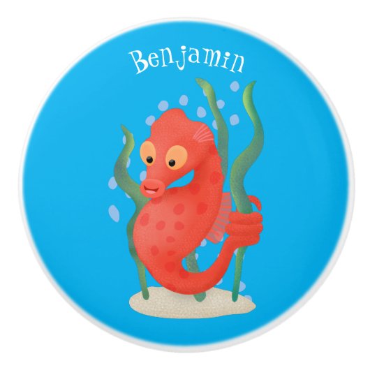 かわいいピグミーのシーホース漫画 セラミックノブ (正面)