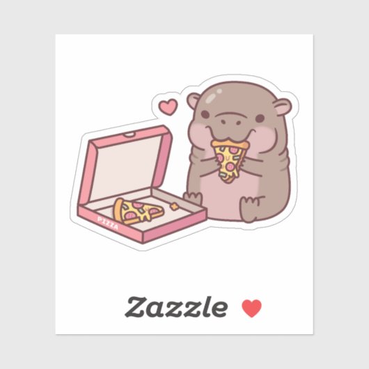 かわいいピグミーヒッポ食べラブピザ シール (シート)