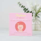 かわいいピグレットピンクガールズバースデーパーティー招待状 招待状 (スタンド正面)