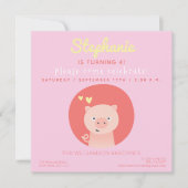 かわいいピグレットピンクガールズバースデーパーティー招待状 招待状 (正面)