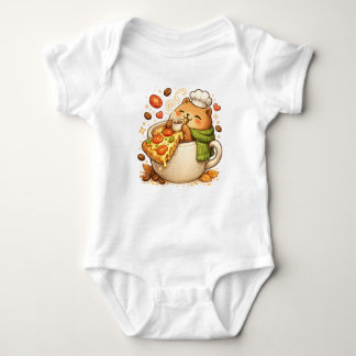 かわいいピザのクマTシャツ | かわいいファストフードのキャラクター ベビーボディスーツ