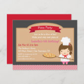 かわいいピザシェフガールバースデーパーティカスタムー 招待状 (正面/裏面)