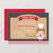 かわいいピザシェフガールバースデーパーティ招待状 招待状 (正面/裏面)