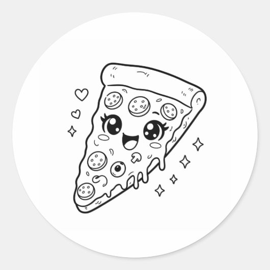 かわいいピザスライスぬりえ ラウンドシール (正面)