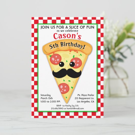 かわいいピザパーティーキッドの誕生日招待状 招待状 (スタンド正面)