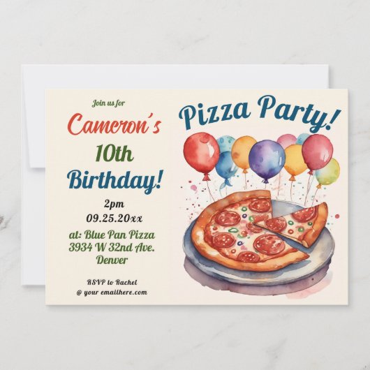 かわいいピザパーティー誕生日パーソナライズされた写真 招待状 (正面)