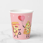 かわいいピザ切り女の子ピンクピザ誕生日パーティー 紙コップ (正面)