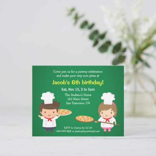 かわいいピザ子供の誕生日のパーティの招待状 招待状 (スタンド正面)