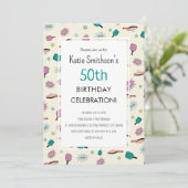 かわいいピックボールパーティー50位誕生日招待状 招待状 (スタンド正面)