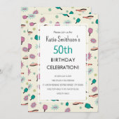 かわいいピックボールパーティー50位誕生日招待状 招待状 (正面/裏面)