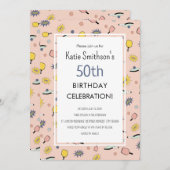 かわいいピックボールパーティー50位誕生日招待状 招待状 (正面/裏面)