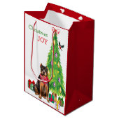 かわいいピットブルとクリスマスツリー ミディアムペーパーバッグ (正面アングル)