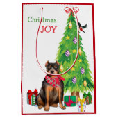 かわいいピットブルとクリスマスツリー ミディアムペーパーバッグ (正面)