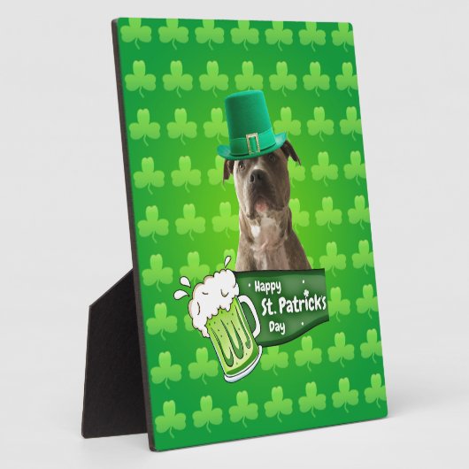 かわいいピットブルドッグハットセントパトリックの日クローバー フォトプラーク (側面)