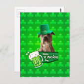 かわいいピットブルドッグハットセントパトリックの日クローバー ポストカード (正面/裏面)