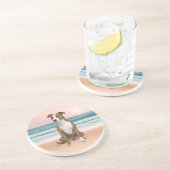 かわいいピットブルドッグ日没とビーチに座る コースター (側面)
