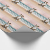 かわいいピットブルドッグ日没とビーチに座る ラッピングペーパー (角)