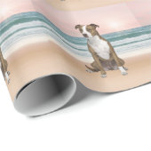 かわいいピットブルドッグ日没とビーチに座る ラッピングペーパー (ロールコーナー)