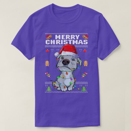 かわいいピットブルパピースメリークリスマス醜いセーターP Tシャツ (デザイン正面)