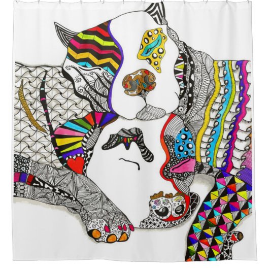 かわいいピットブルラブ シャワーカーテン (正面)