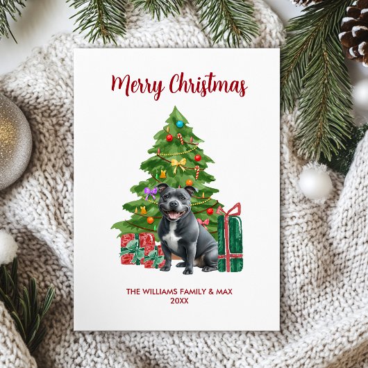 かわいいピットブル犬の家族のクリスマス シーズンカード