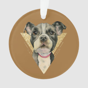 かわいいピット・ブルの小犬の金ゴールドのグリッター オーナメント