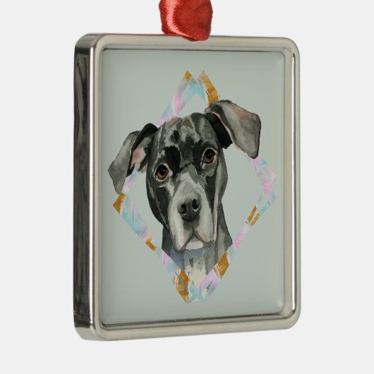 かわいいピット・ブル犬の水彩画のクリスマス メタルオーナメント (右)
