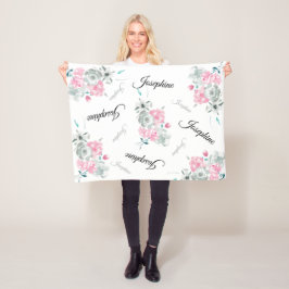 かわいいピモダンンクの水色フローラベビー名 フリースブランケット