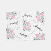 かわいいピモダンンクの水色フローラベビー名 フリースブランケット (正面(横))