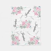 かわいいピモダンンクの水色フローラベビー名 フリースブランケット (正面)